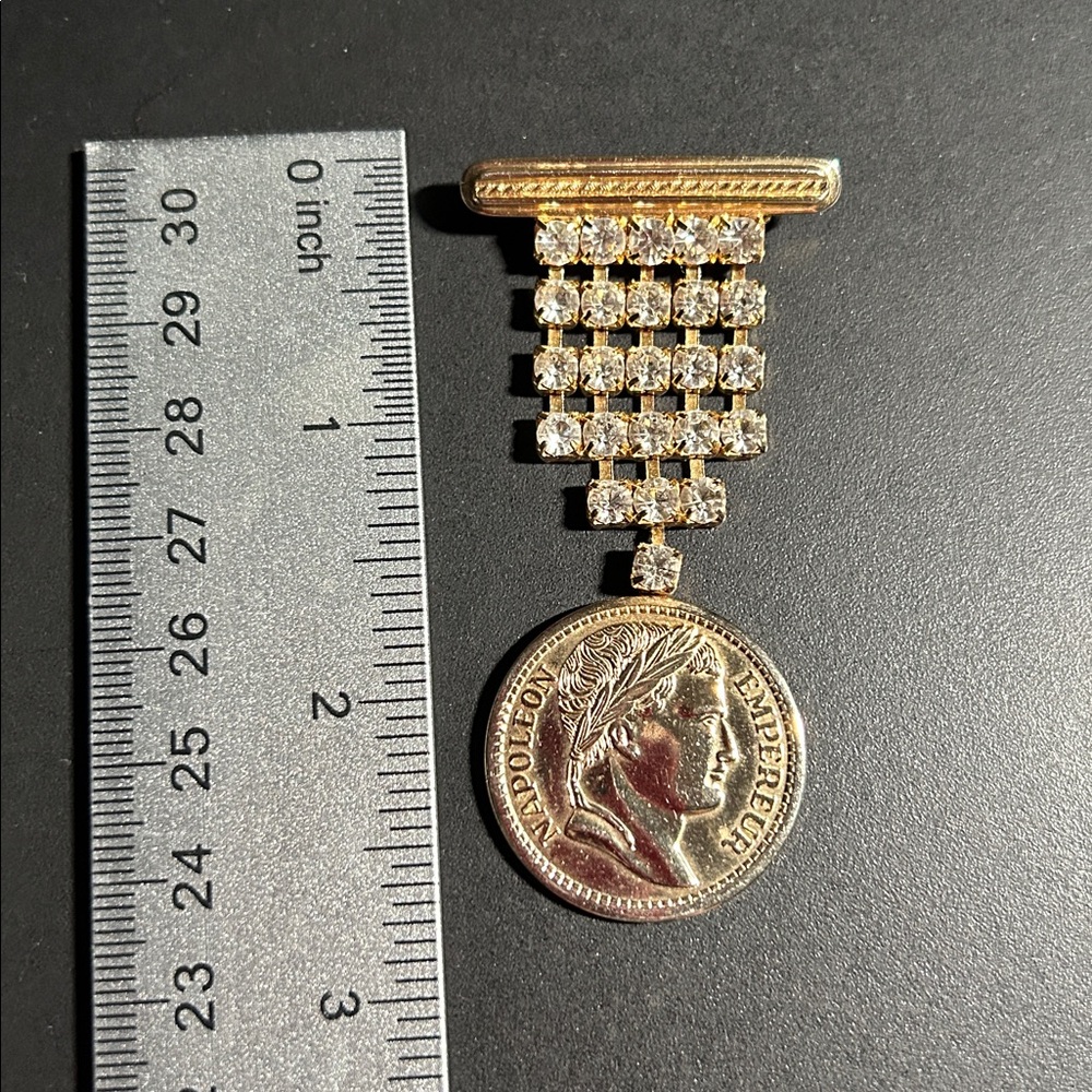 Napoleon Coin Rhinestones Brooch - Picture 4 of 4